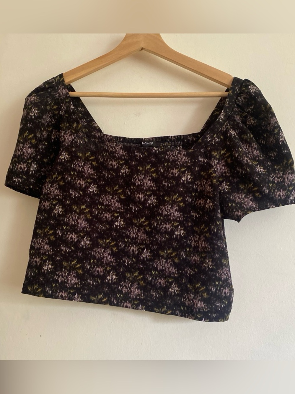 Madewell Black Floral Square-Neck Crop Top